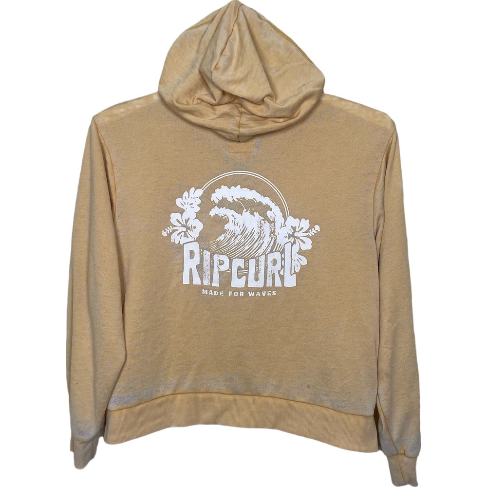 Rip Curl Womens XS Full Zip Hoodie Yellow Burnout Beach Surf Wave‎ Graphic Y2K
